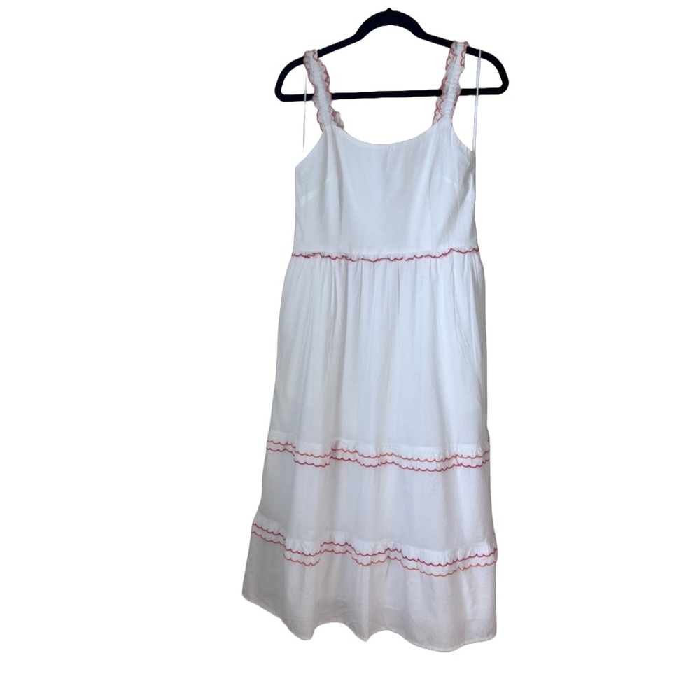 J.Crew Factory Womens 8 Scalloped Trim Midi Dress White Orange Red NWT Beach